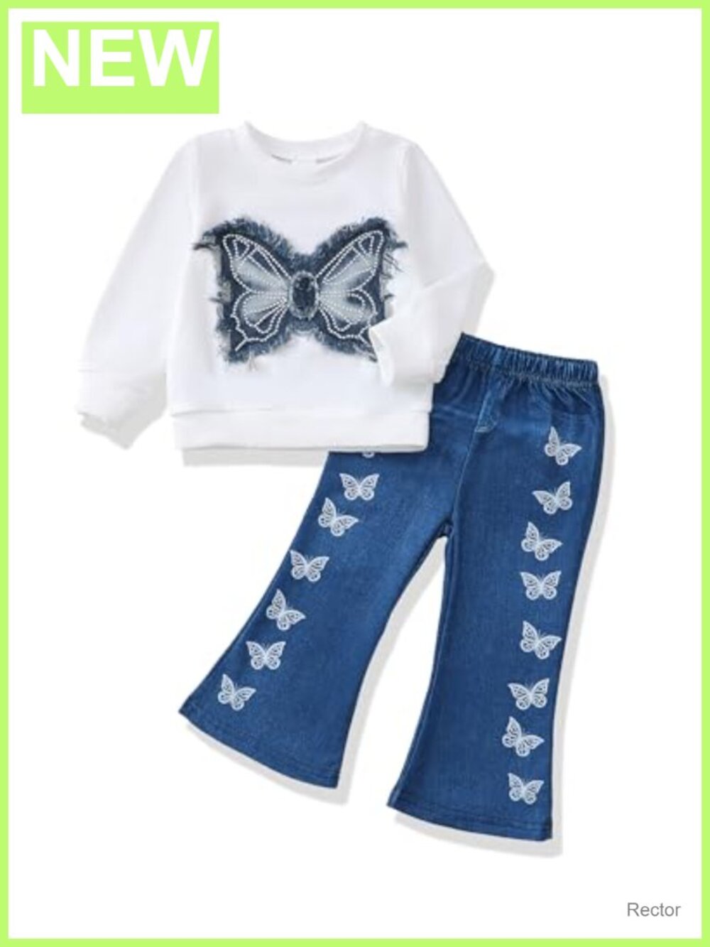 Toddler Girl Faux Denim Bell Bottom Outfit 2-Piece Fall Winter Set